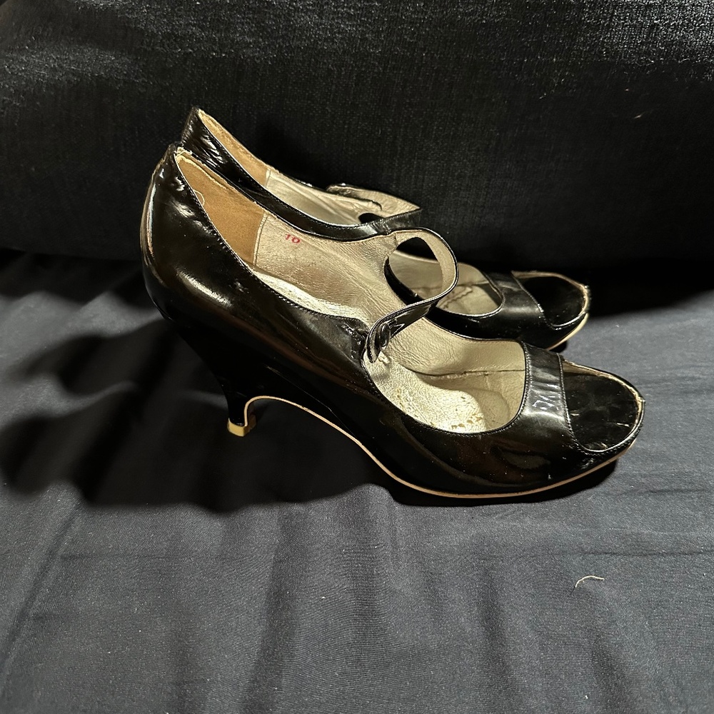 Irregular Choice Black Wedge Heel Patent Leather Size 10